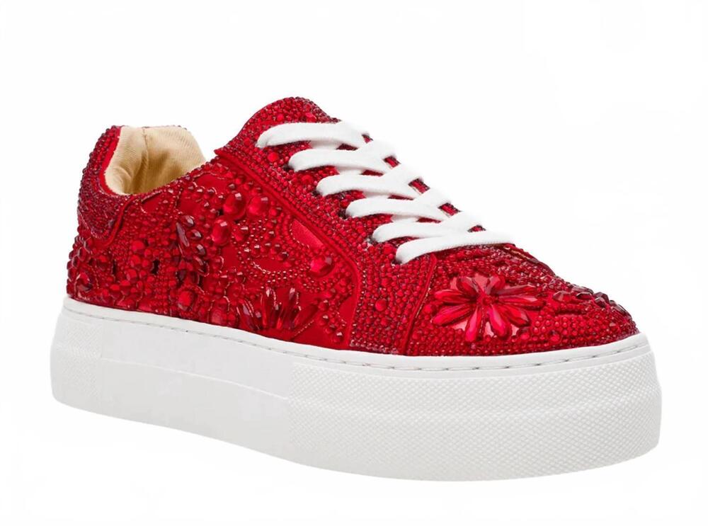 NEW BETSEY JOHNSON women's reily rhinestone platform sneaker shoes in red